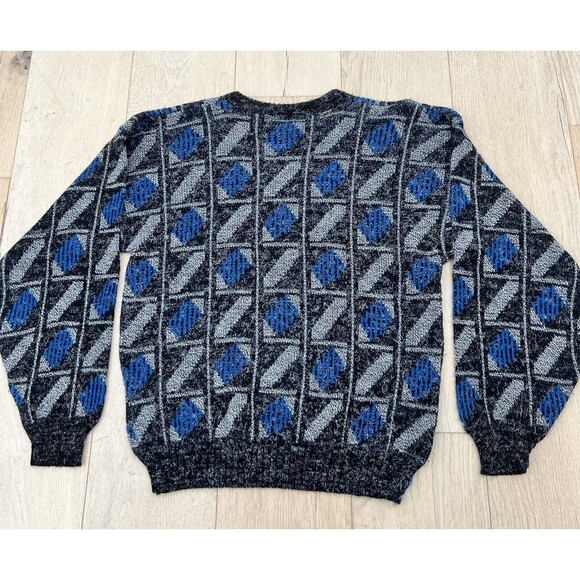 Vintage ST. ALBANS Gray with Blue Abstract Knit Sweater Men's Size L Grandpa - Picture 6 of 6